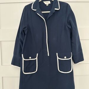 Navy Blue Tuckernuck Dress with White Piping Trim